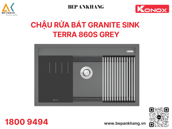 Chậu rửa bát 1 hố Konox đá Granite Sink Terra 860S - Màu xám 
